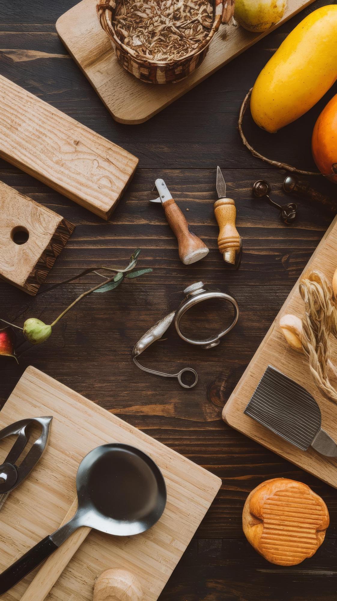Interno laboratorio culinario con tavolo e attrezzi