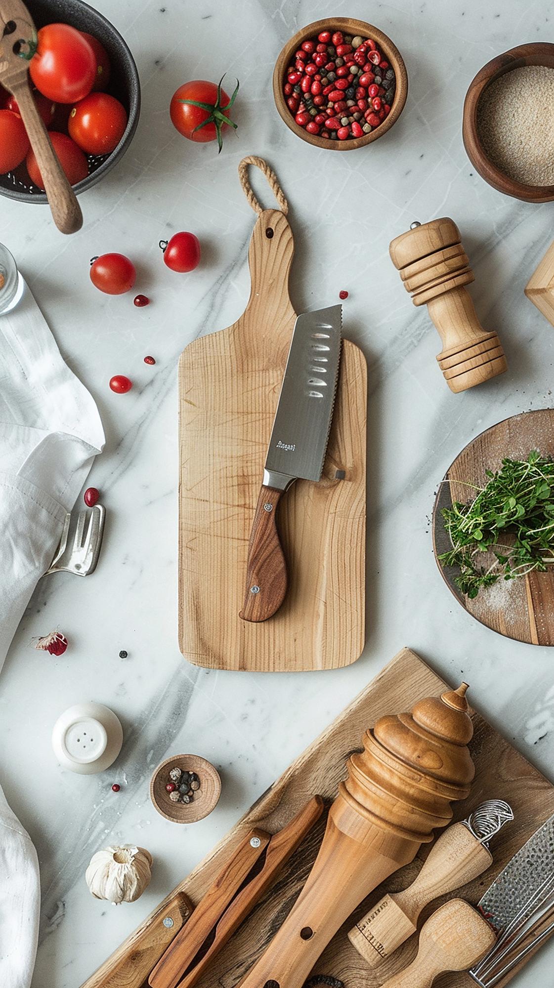 Set minimo per corso online: coltello, tagliere, ingredienti